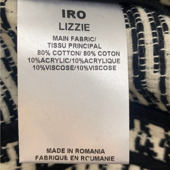 IRO BLACK AND WHITE COTTON BLEND WOVEN ZIP FRONT JACKET WITH POCKETS SIZE 6 - Picture 6 of 12